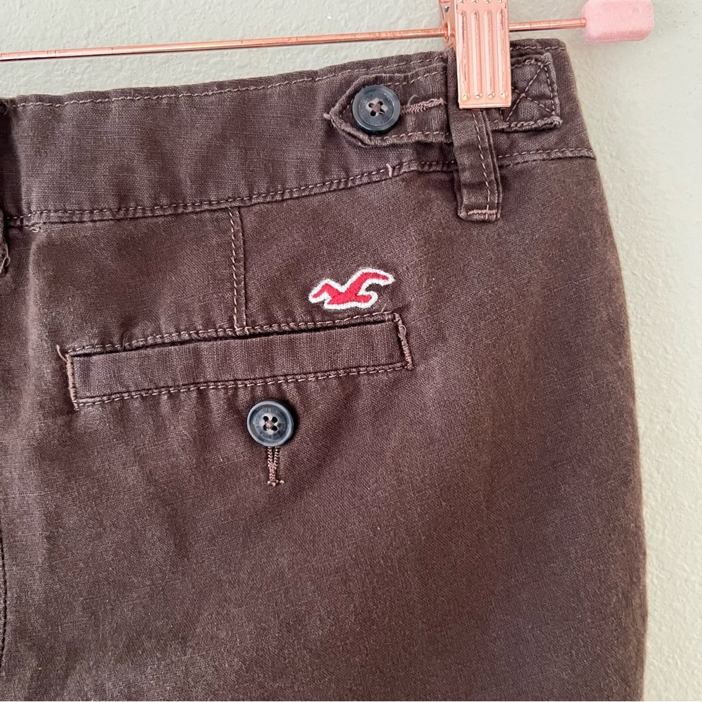 Vintage Y2K Hollister Linen Cargo Capri Pants XS Brown Low Rise Preppy - Picture 4 of 11
